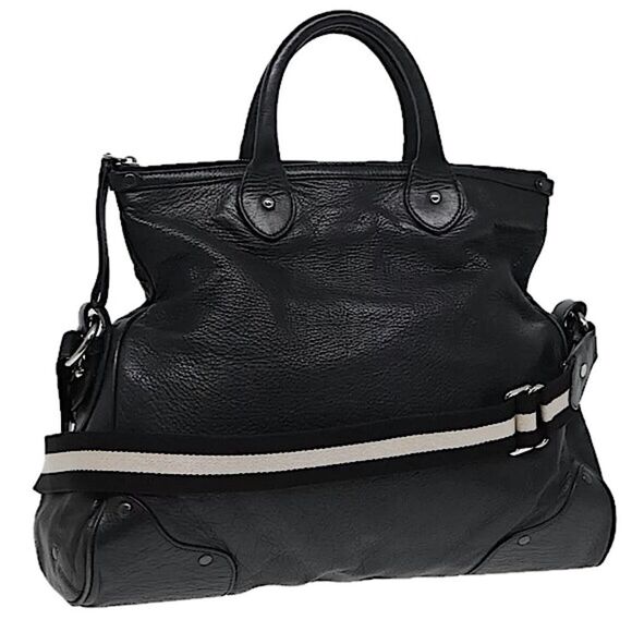 WBALLY Black Leather Trainspotting Work Tote w/ Black Striped Crossbody Strap - Picture 16 of 16